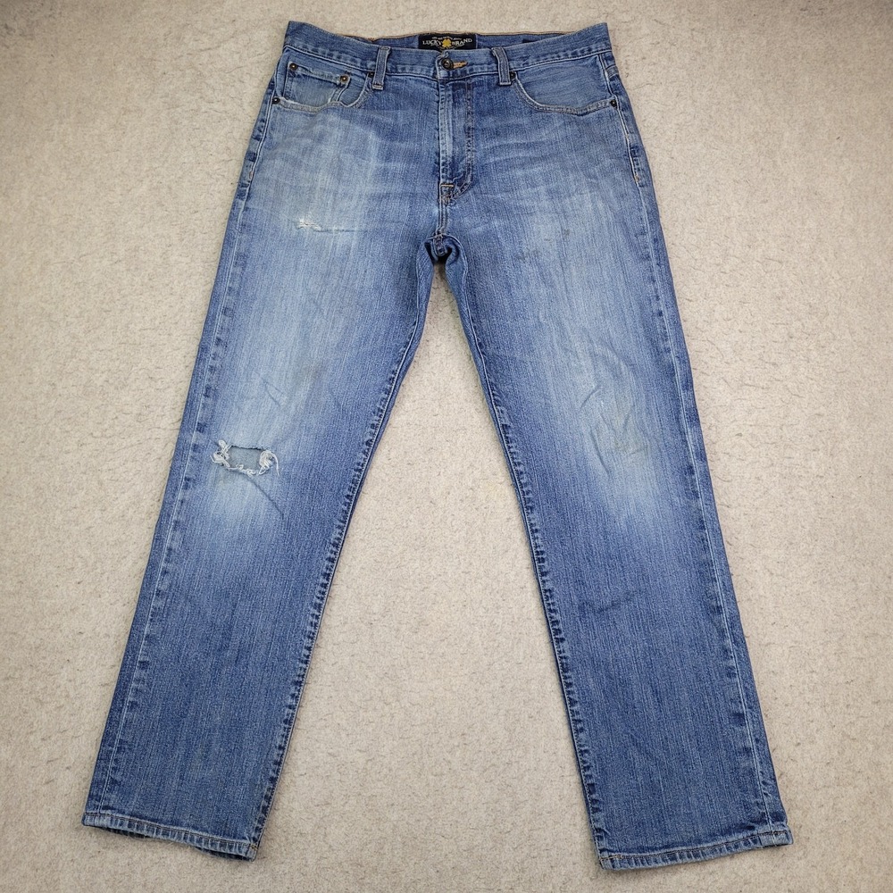 Lucky Brand 481 Relaxed Straight Jeans Mens 33x30 Blue Distressed Grunge Skater‎